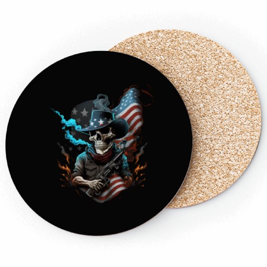 Skeleton with a gun, American flag Coasters
