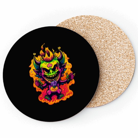 90's Style Neon Cartoon Crazy Devil 2 Coasters