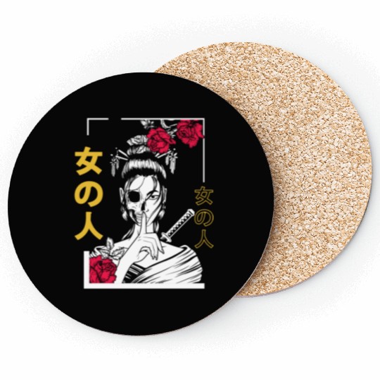 Japanese Samurai Floral Warrior Geisha Woman Coasters