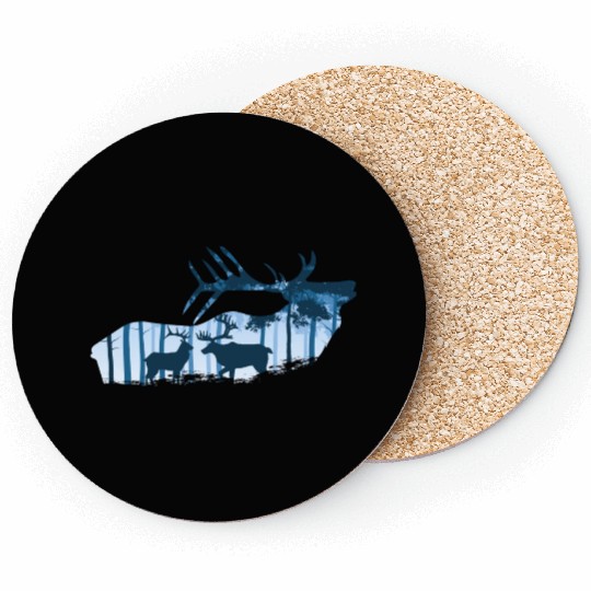 Elk Deer Silhouette Forest Animals Coasters
