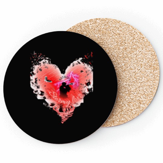 Stormy love heart kisses man and woman Coasters