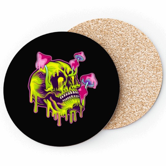 trippy mushrooms, skull mushrooms Coasters