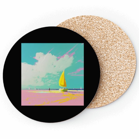 Gouache Pastel Serene Beach Scene Coasters
