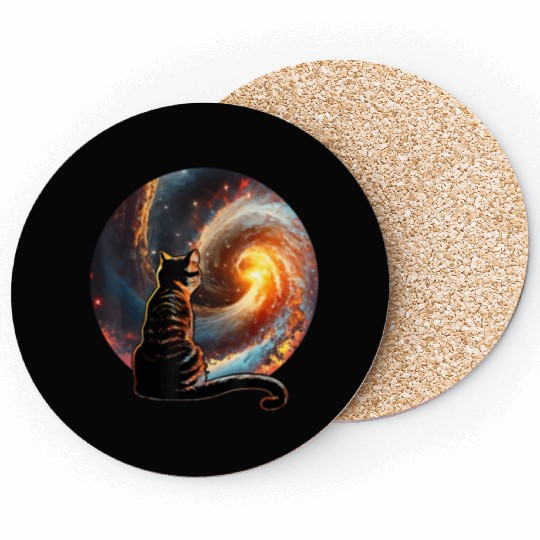 Cat Staring at a Galaxy Cat Dad Cat Lover Coasters