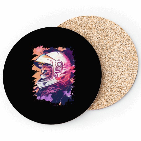 Aesthetic Vaporwave Space Cat 80s 90s Astronaut Coasters