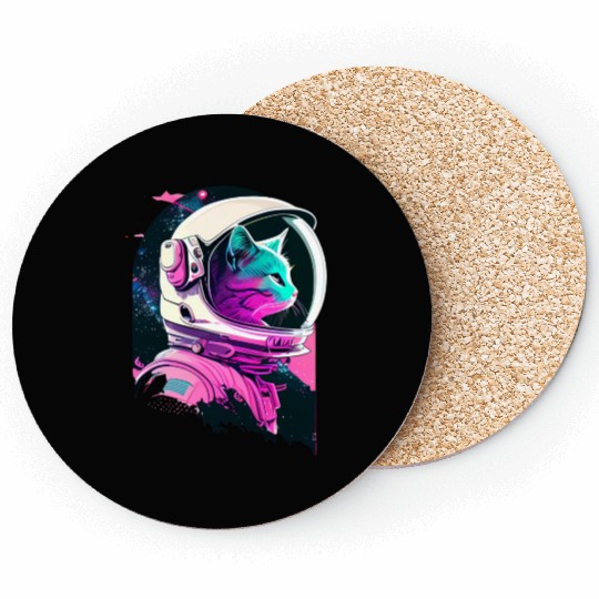 Aesthetic Vaporwave Space Cat 80s 90s Astronaut Coasters