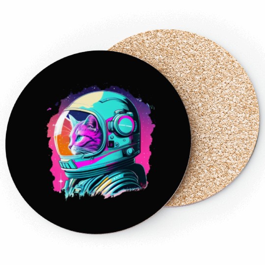 Aesthetic Vaporwave Space Cat 80s 90s Astronaut Coasters