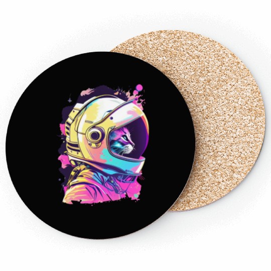 Aesthetic Vaporwave Space Cat 80s 90s Astronaut Coasters