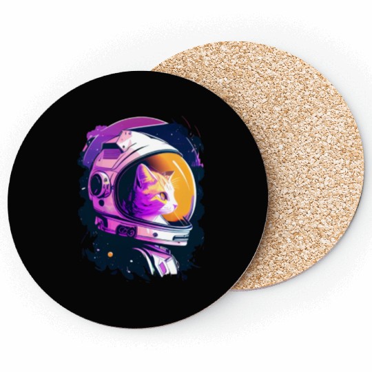 Aesthetic Vaporwave Space Cat 80s 90s Astronaut Coasters