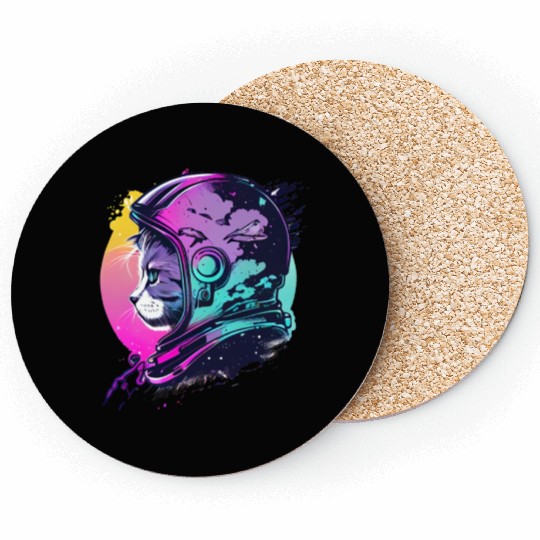Aesthetic Vaporwave Space Cat 80s 90s Astronaut Coasters