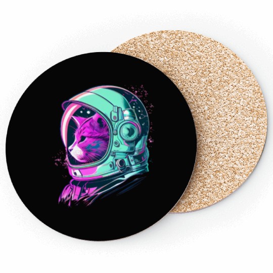 Aesthetic Vaporwave Space Cat 80s 90s Astronaut Coasters