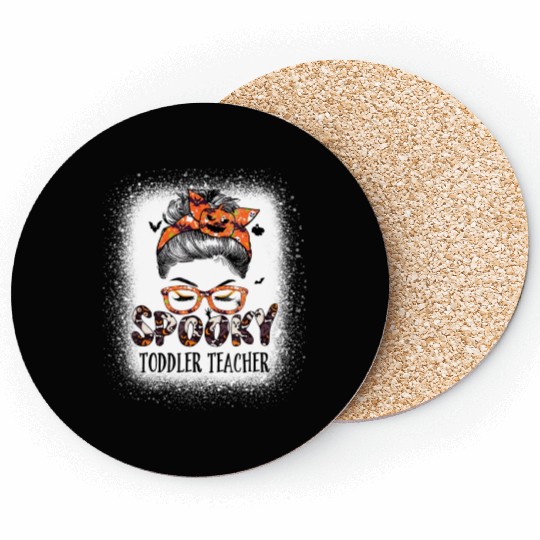 Messy Bun Spooky Toddler Teacher Bleached Coasters