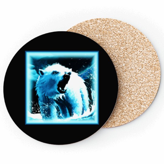 "Angry Polar Bear" Cute Painting. Buy Now Coasters