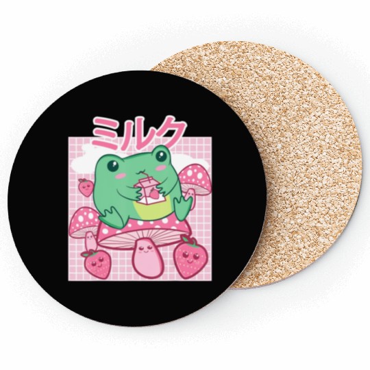 Cottagecore Aesthetic Kawaii Frog Drinking Japanes Coasters
