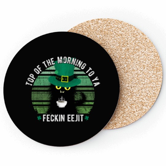Top Of The Morning Coffee Cat St. Paddy's Day Gift Coasters