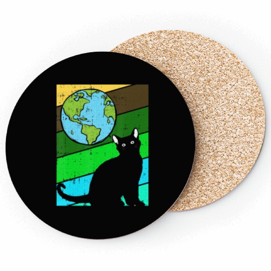 Black Cat Earth Day Retro Kitten Lover Environment Coasters