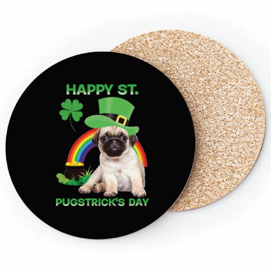 Happy St Pugstrick's Day Funny Pug Lover Presents Coasters