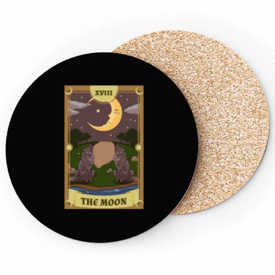 Anime Tarot Card The Moon Occult Witch Coasters