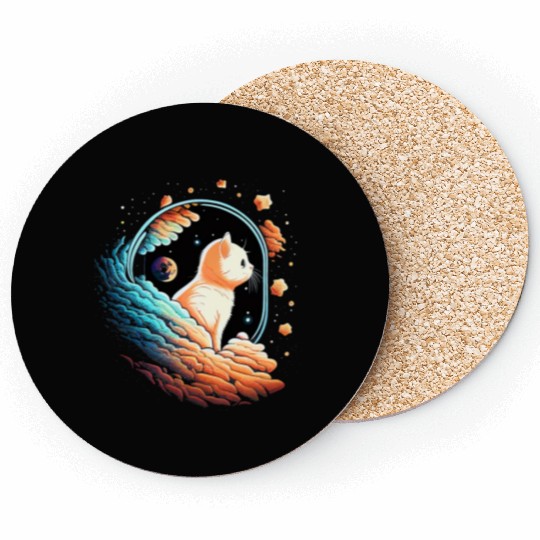 Astronaut Cat Space Cat on Galaxy Cat Lover Coasters