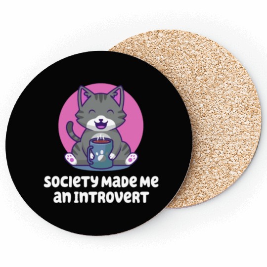 Handcrafted by Society Introvert Sayings Antisocia Coasters