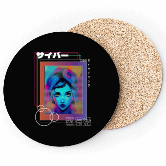 Psychedelic Cyberpop Japanese Vaporwave Aesthetic Coasters