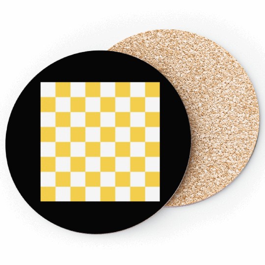 Yellow checker rectangle background. Coasters