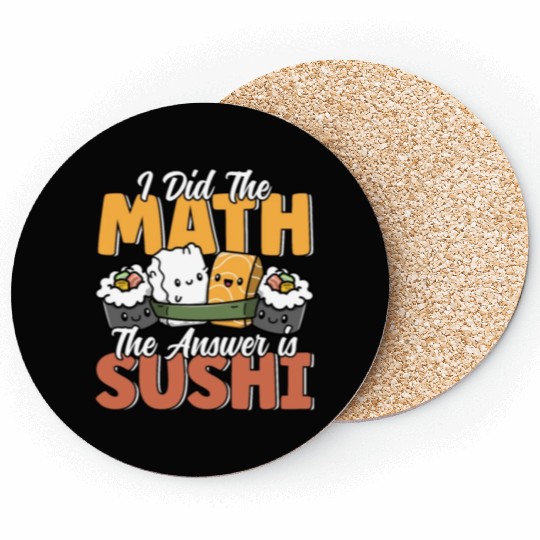 Funny Sushi Math Cute Kawaii Japanese Cuisine Coasters