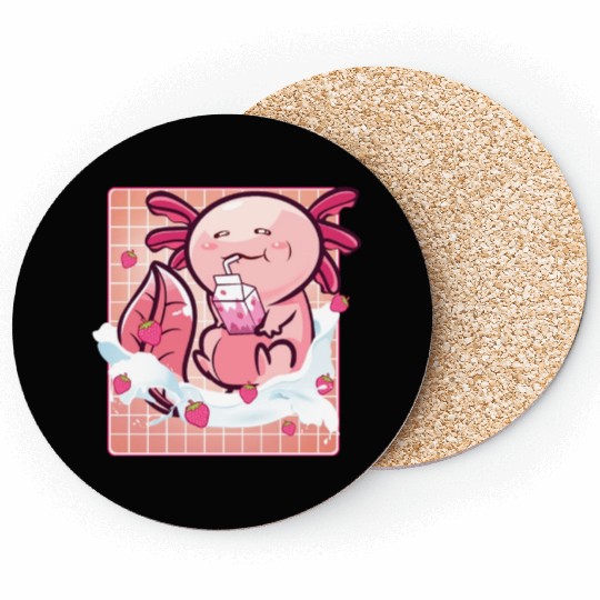 Kawaii Axolotl Strawberry Milk Shake Funny Sushi Coasters
