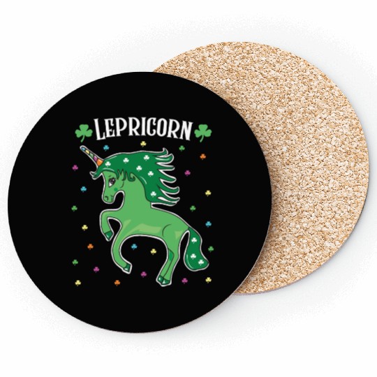 Unicorn St Patricks Day Lepricorn Rainbow Shamrock Coasters