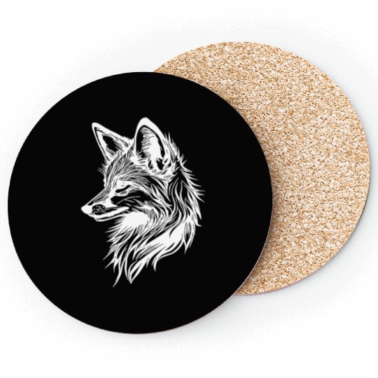 Cute Elegant Fox In Tattoo Ink Coasters