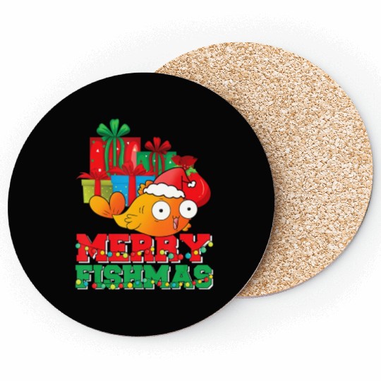 Merry Fishmas Christmas Fish Lover Fisherman Ugly Coasters