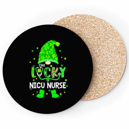 Funny Gnome One Lucky NICU Nurse St Patricks Day S Coasters