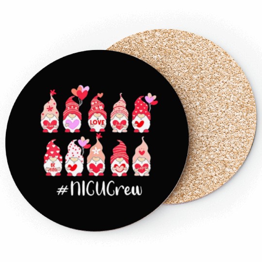 Funny Gnome With Hearts NICU Crew Valentine s Day Coasters
