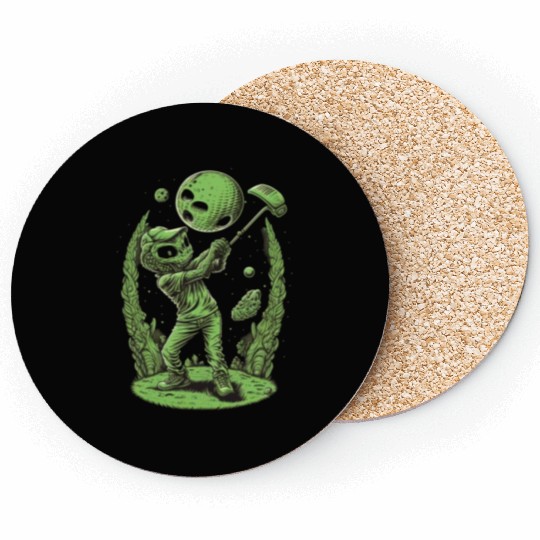 Alien Playing Golf Golfer UFO Extraterrestrial Coasters