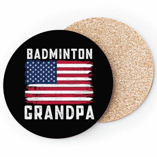 Badminton Grandpa American Flag July Coasters