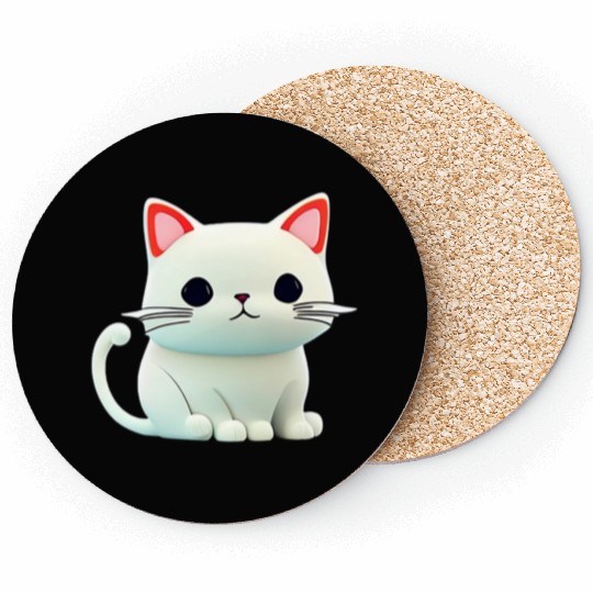The Feline Fantasy A White Cat Chibi Design Coasters
