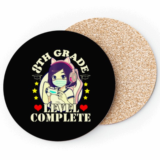 8th Grade Graduation Girl Loves Anime Gaming Face Coasters
