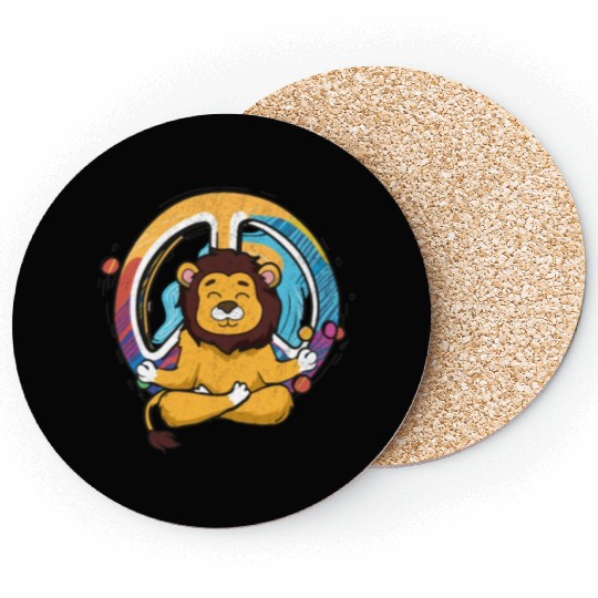 Hippie Lion Peace Sign Yoga Cool Lion Funny Pun Coasters