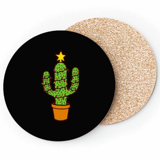 Cactus Christmas Tree In Red Coasters