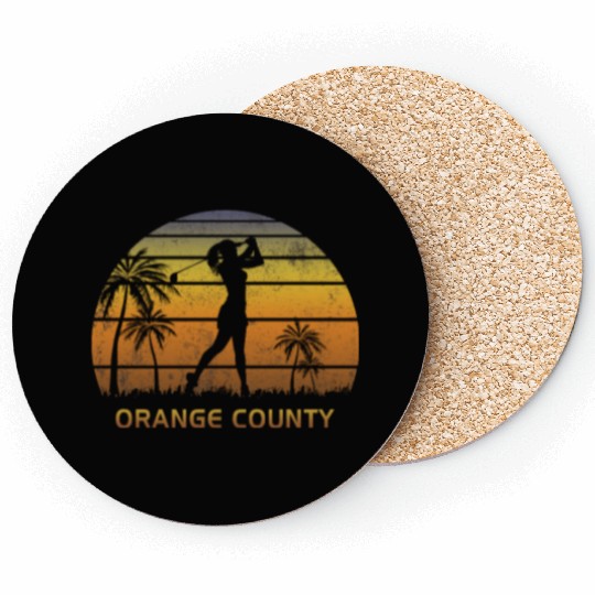 Retro Orange County Women's Golf Golfing Fan Coasters