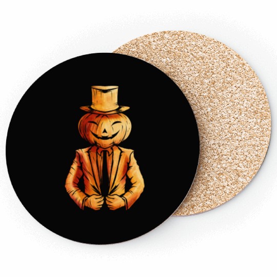 Realistic Jack O Lantern Pumpkin Man In Suit Coasters