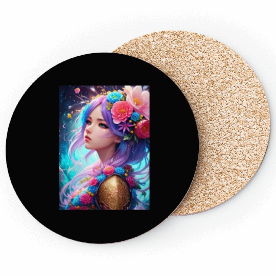Spring Girl with a bouqet of flowers garland #11 Coasters