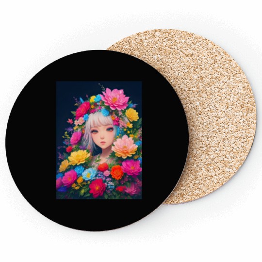 Spring Girl with a bouqet of flowers garland #16 Coasters