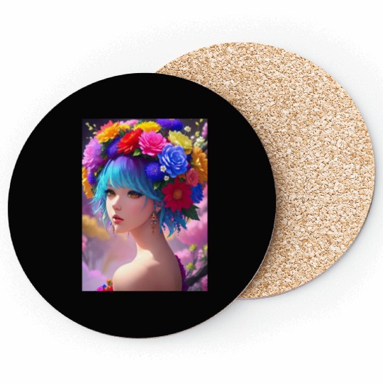 Spring Girl with a bouqet of flowers garland #21 Coasters