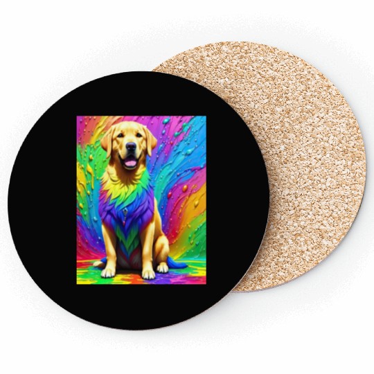 Labrador Retriever with rainbow splashes of colors Coasters