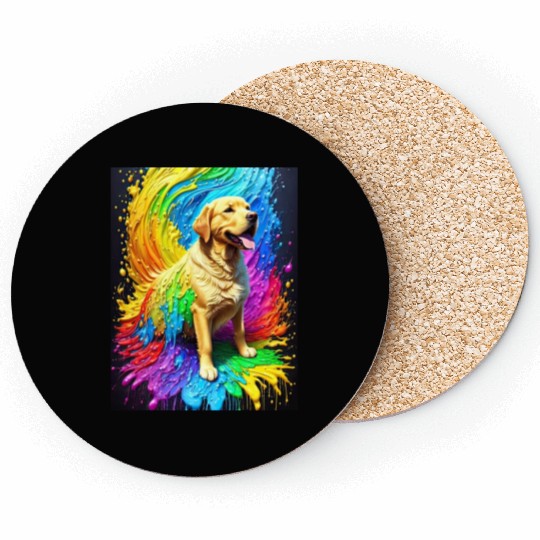 Labrador Retriever with rainbow splashes of colors Coasters