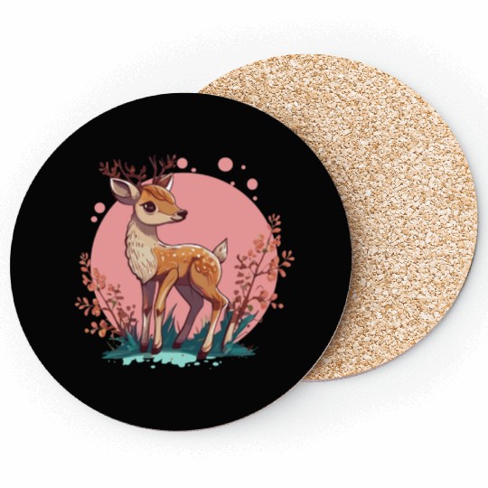 Cute Cottagecore Deer Cute Floral Woodland Animal Coasters