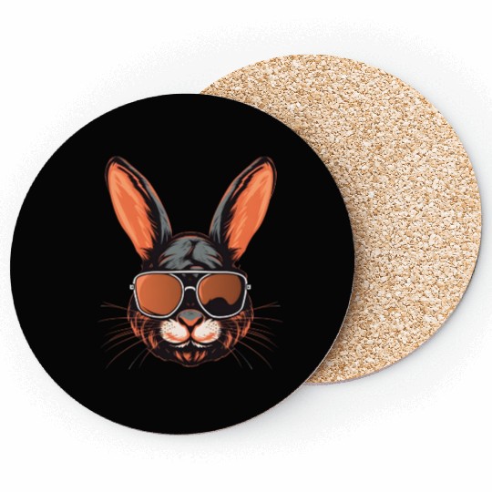 Bunny Face With Sunglasses Easter Day For Boys Men Coasters