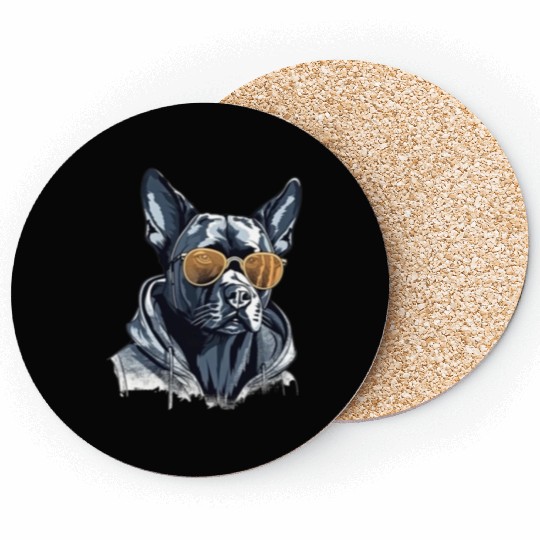 Pitbull dog Sunglass cute doggy Neon breed colore Coasters
