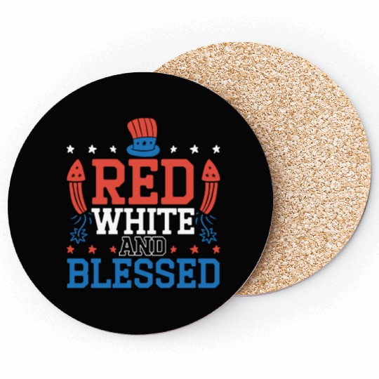 Red White And Blessed America USA Flag 4th Of July Coasters